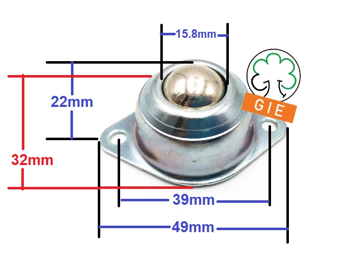 Steel Ball Universal Wheel (Castor) dimension