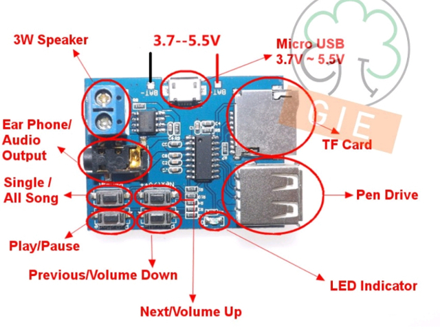 MP3 Player Decoder Module Board with Buttons Function